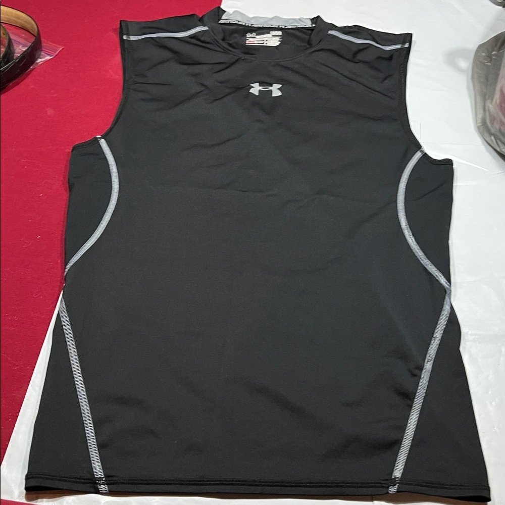 Under Armour BLACK Compression Heat Gear Sleeveless Shirt Tank Muscle Athletic L